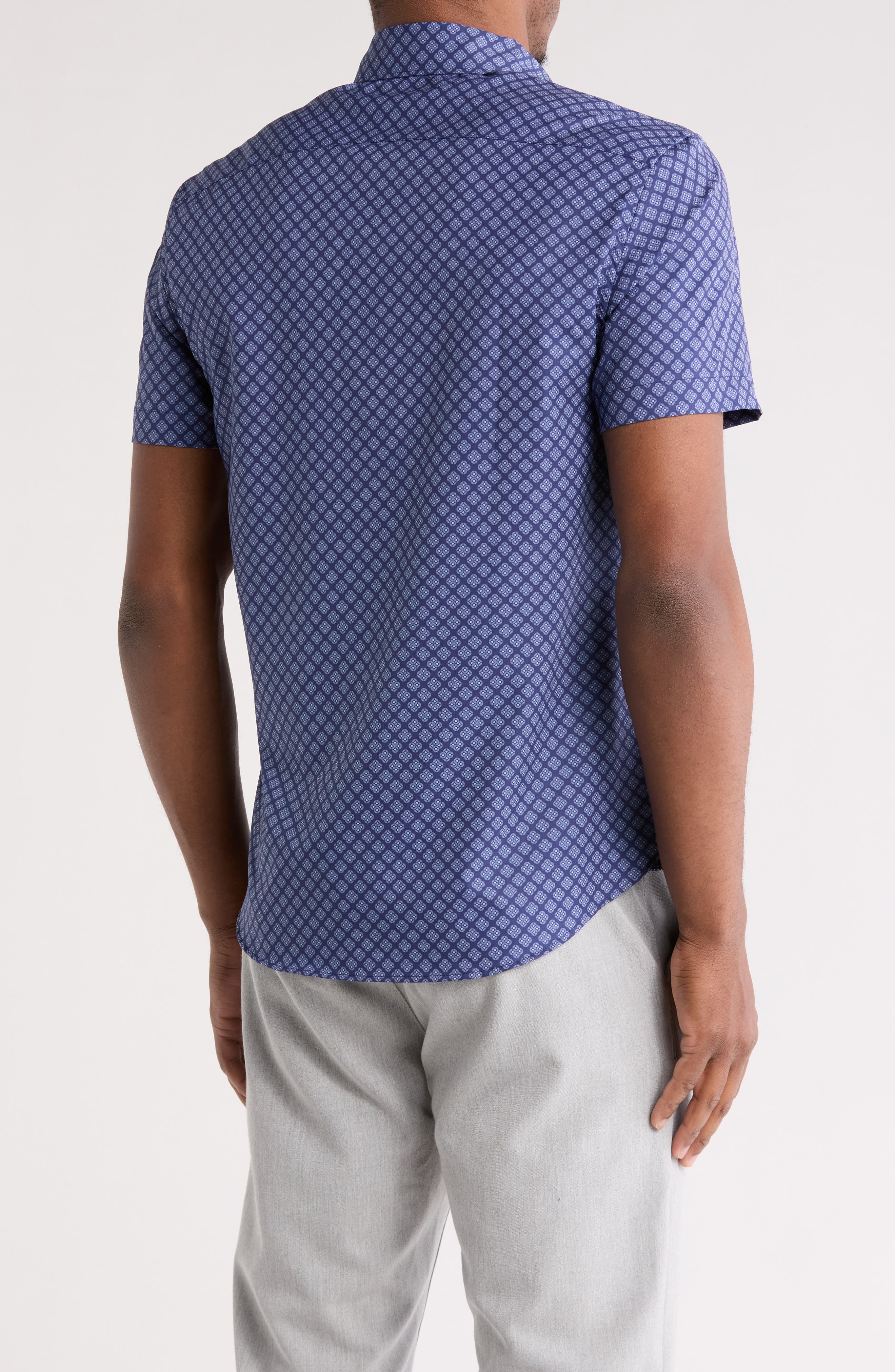 Slim Fit Geometric Four-Way Stretch Performance Short Sleeve Button-Down Shirt - image 4