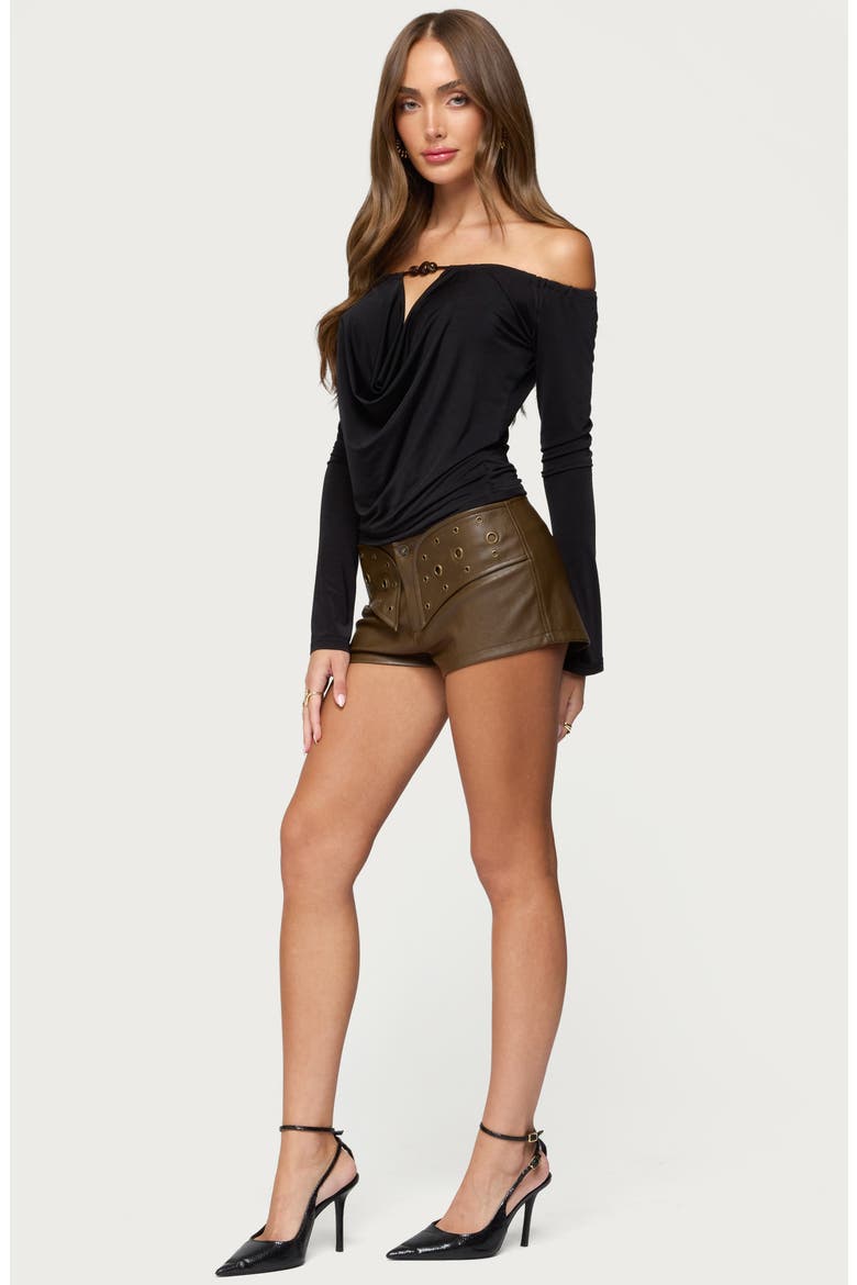 Kezya Drape Off the Shoulder Top, Alternate, color, BLACK