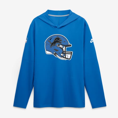 Men's Nike Blue Detroit Lions Sideline Alternate Lightweight Long Sleeve Hooded Dri-FIT T-Shirt