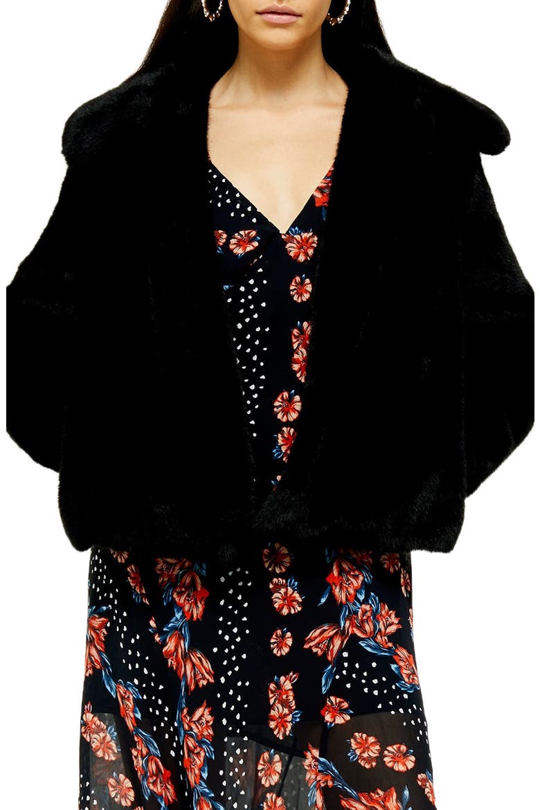 Anne Faux Fur Crop Coat, Main, color, BLACK