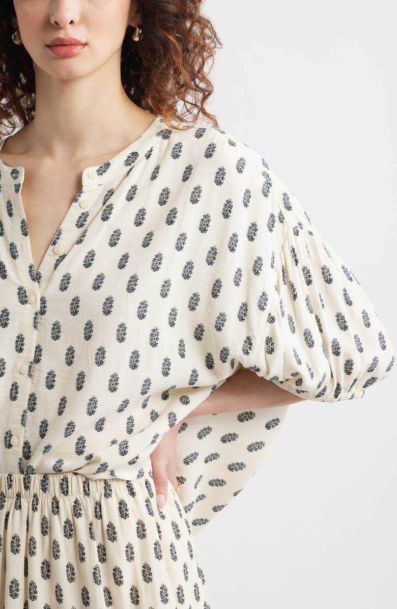 Treasure & Bond Floral Button-Up Peasant Top, Alternate, color, Ivory- Olive Block Floral