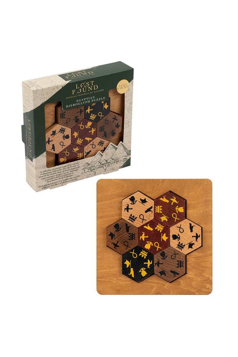 Egyptian Hieroglyph 3D Wooden Brainteaser Puzzle, Alternate, color, Multicolored