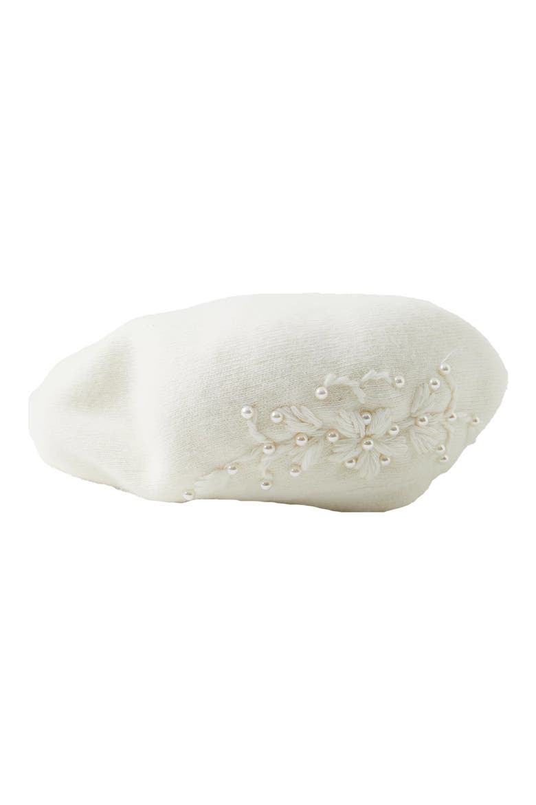 Faux Pearl Embellished Beret, Main, color, IVORY