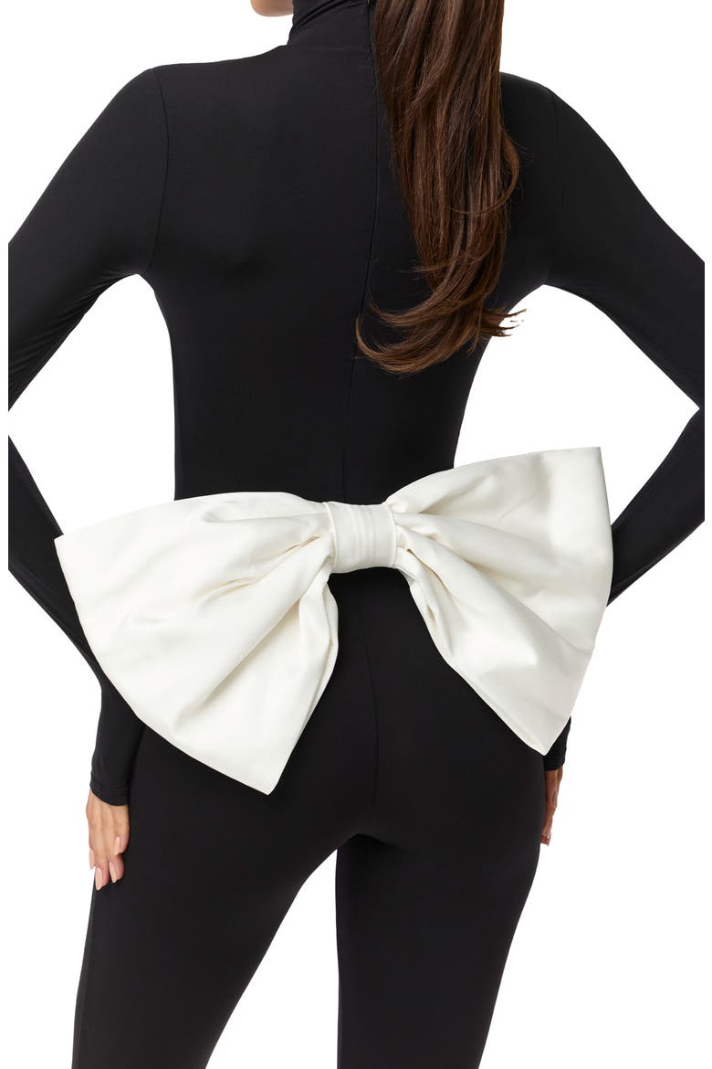 Bow Detail Long Sleeve Jumpsuit, Alternate, color, BLACK/ WHITE