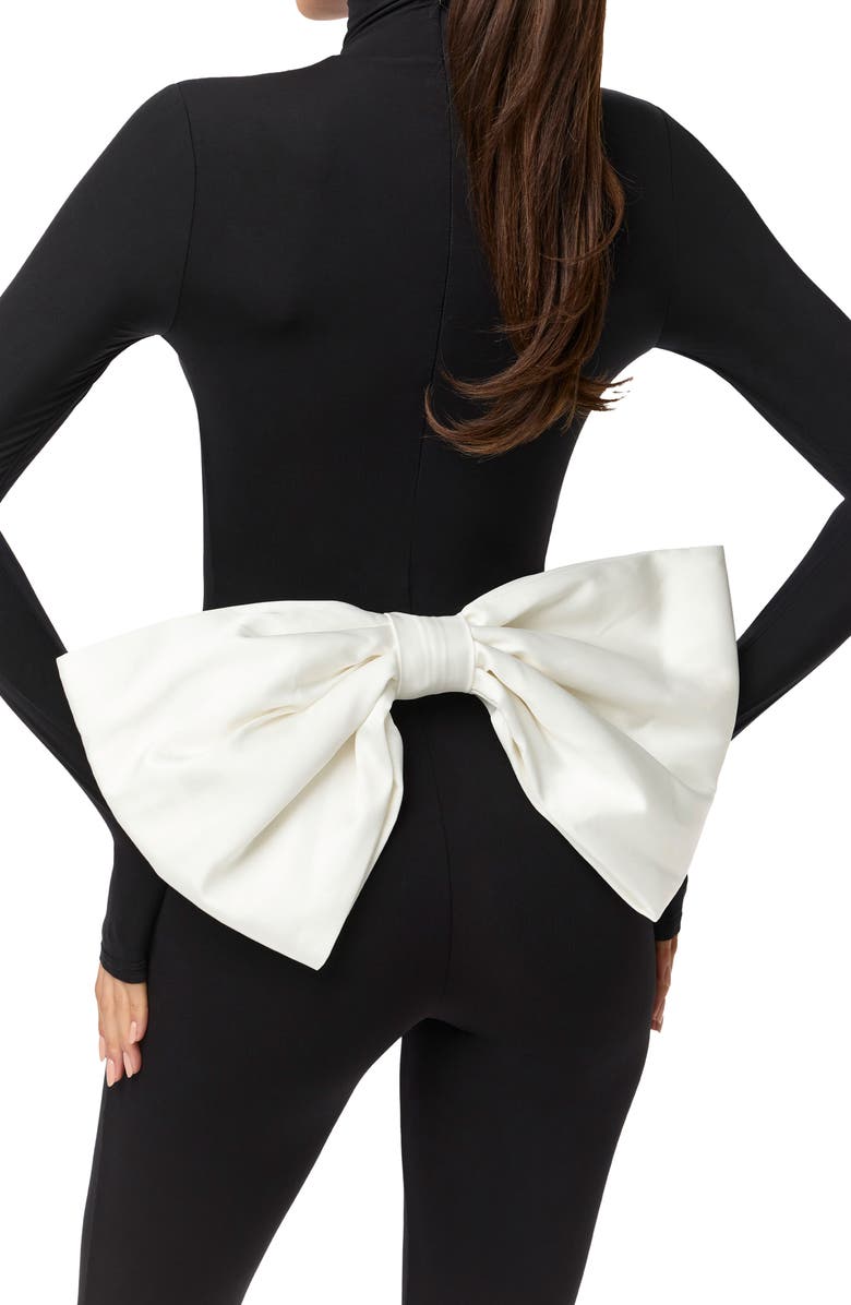 Naked Wardrobe Bow Detail Long Sleeve Jumpsuit, Alternate, color, Black/ White