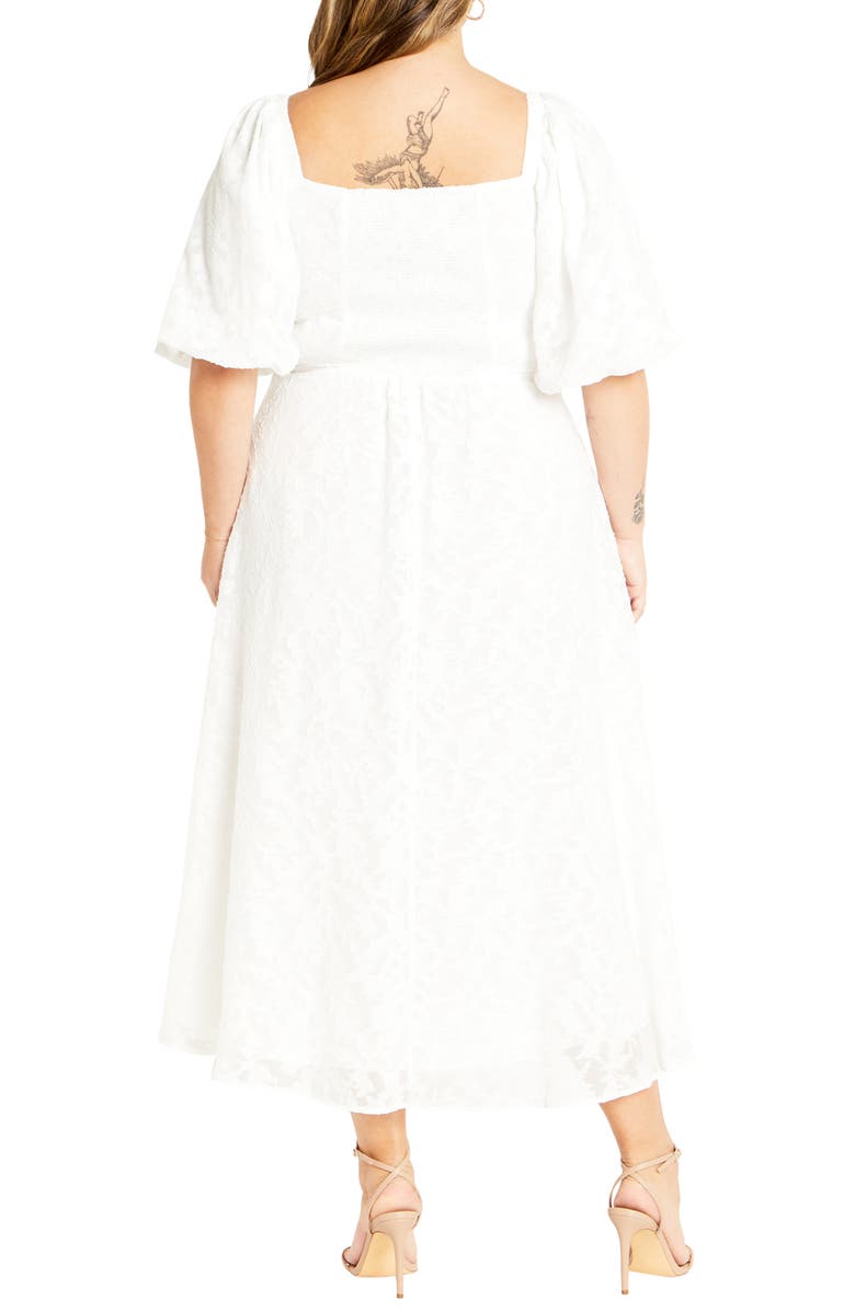 City Chic Inez Floral Cutout Puff Sleeve Dress, Alternate, color, Ivory