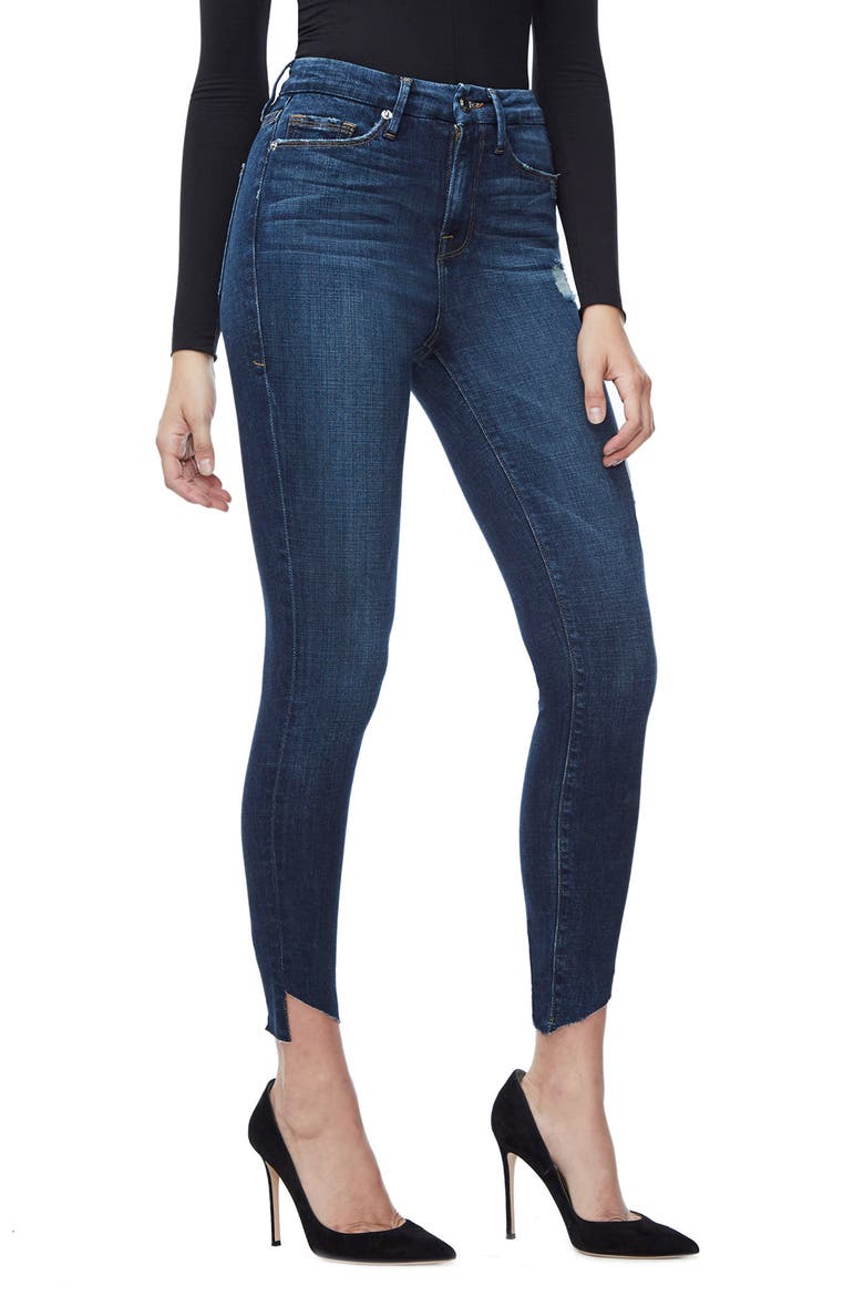 Good Waist Cascade Hem Skinny Jeans, Main, color, BLUE 098