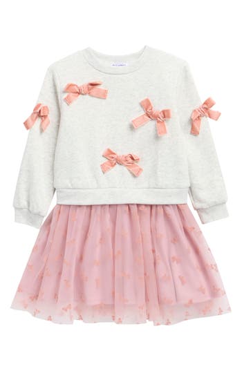 Blueberi Boulevard Kids' Mixed Media Dress In Heather Grey