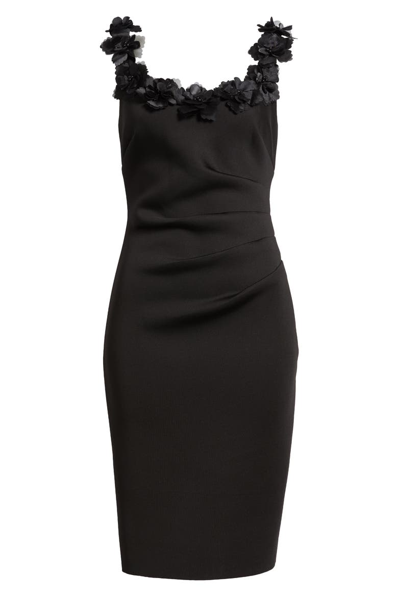 Flower Embellished Scoop Neck Minidress, Alternate, color, BLACK