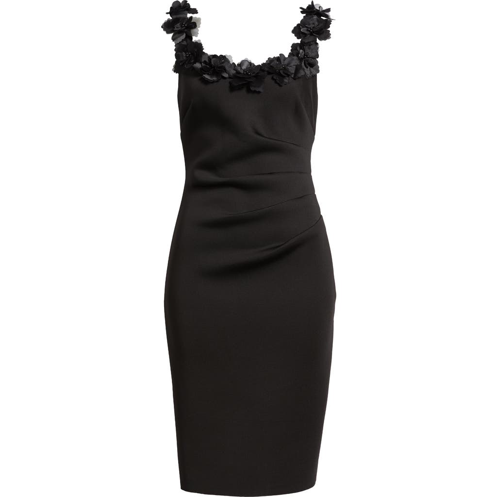 Eliza J Floral Applique Scoop Neck Dress In Black