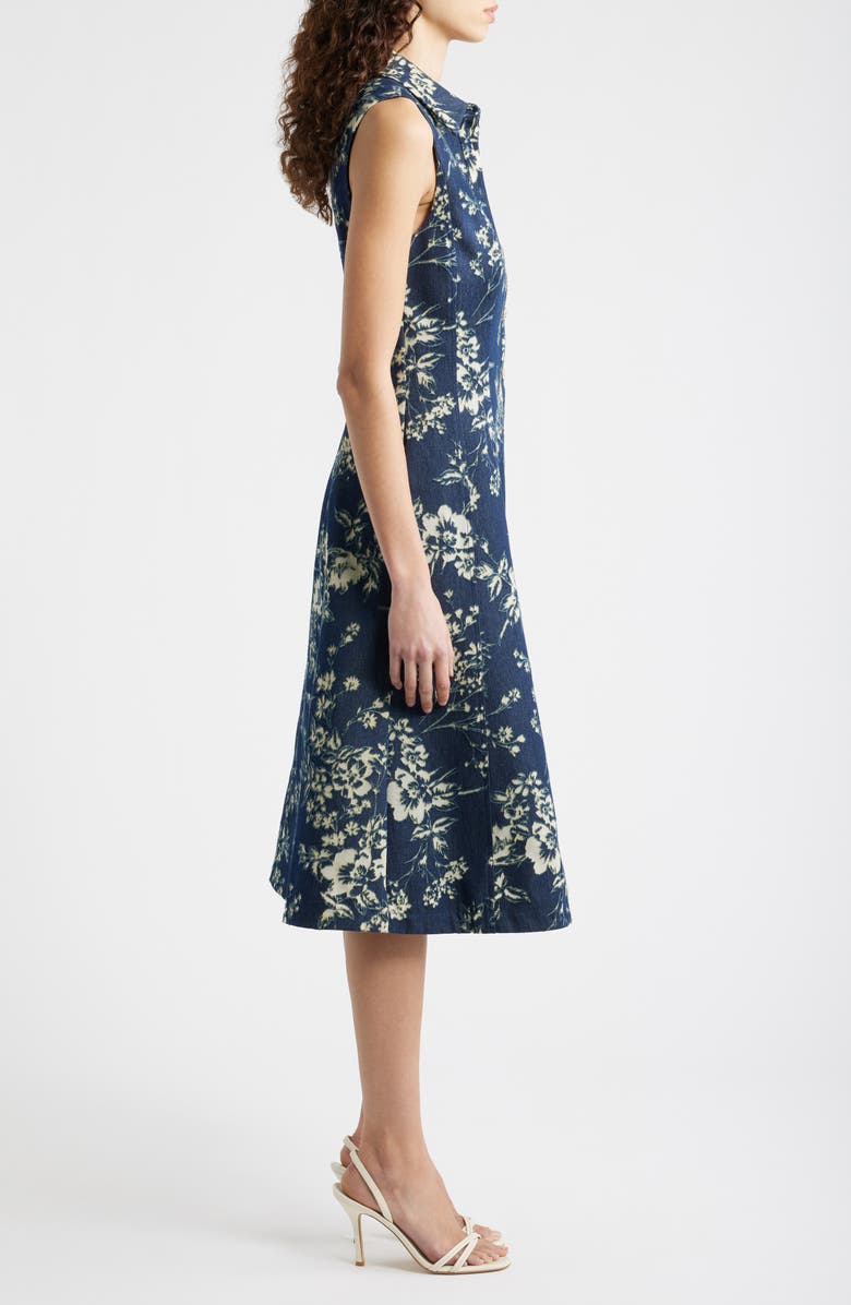 Elie Tahari The Gabby Floral Burnout Denim Midi Dress, Alternate, color, Dark Denim