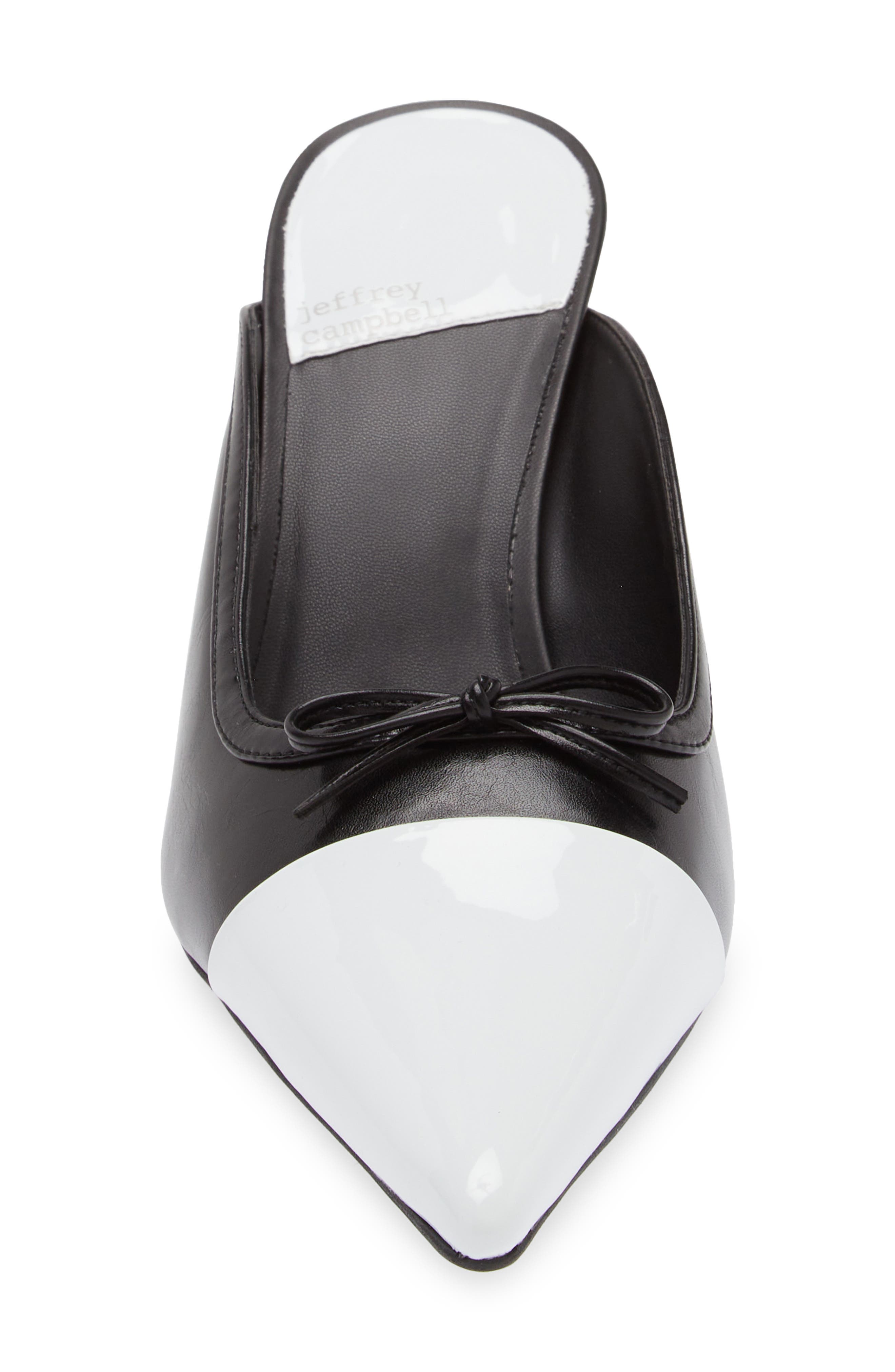 Chopine Pointed Cap Toe Mule, Alternate, color, WHITE PATENT BLACK