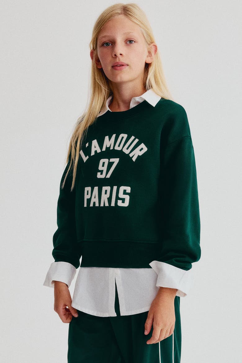 Brushed-Inside Sweatshirt, Alternate, color, Dark green/L'Amour Paris