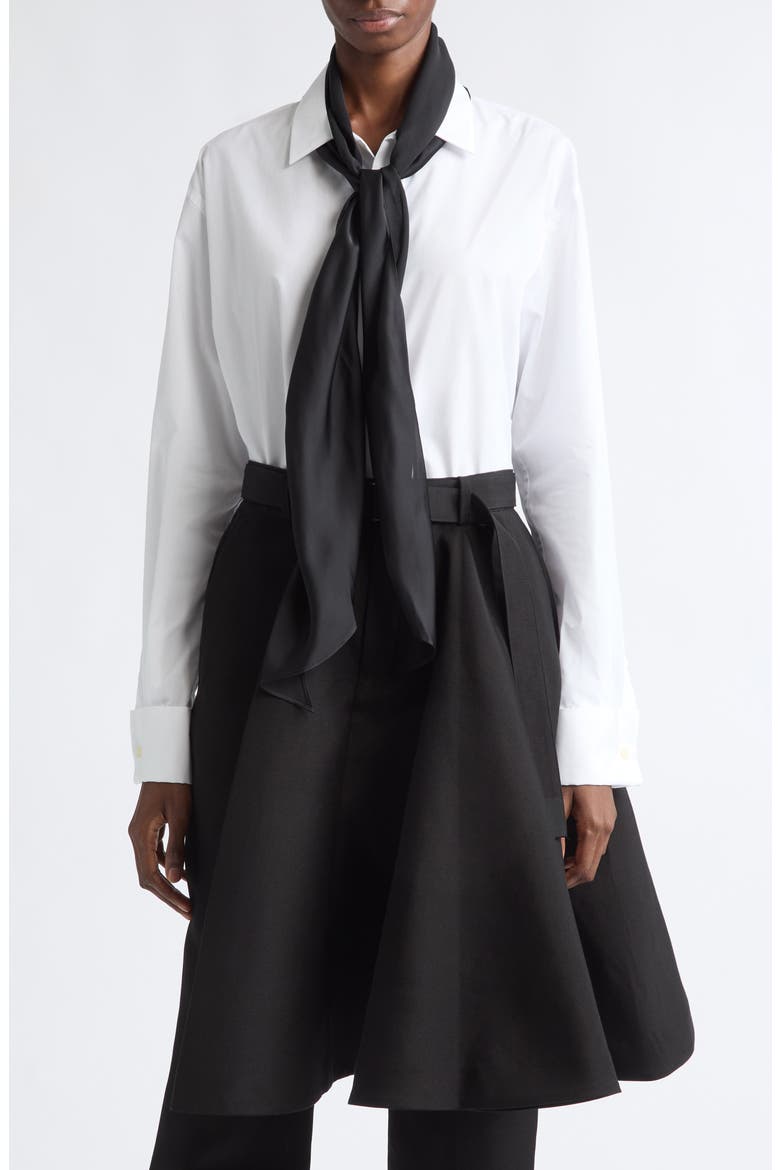 Poplin Button-Up Shirt with Satin Tie, Main, color, OFF WHITE