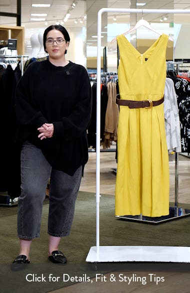 【Donna Karan New York】Sleeveless Linen-Blend Belted Dress Donna Karan New York Belted Sleeveless Linen Blend Maxi