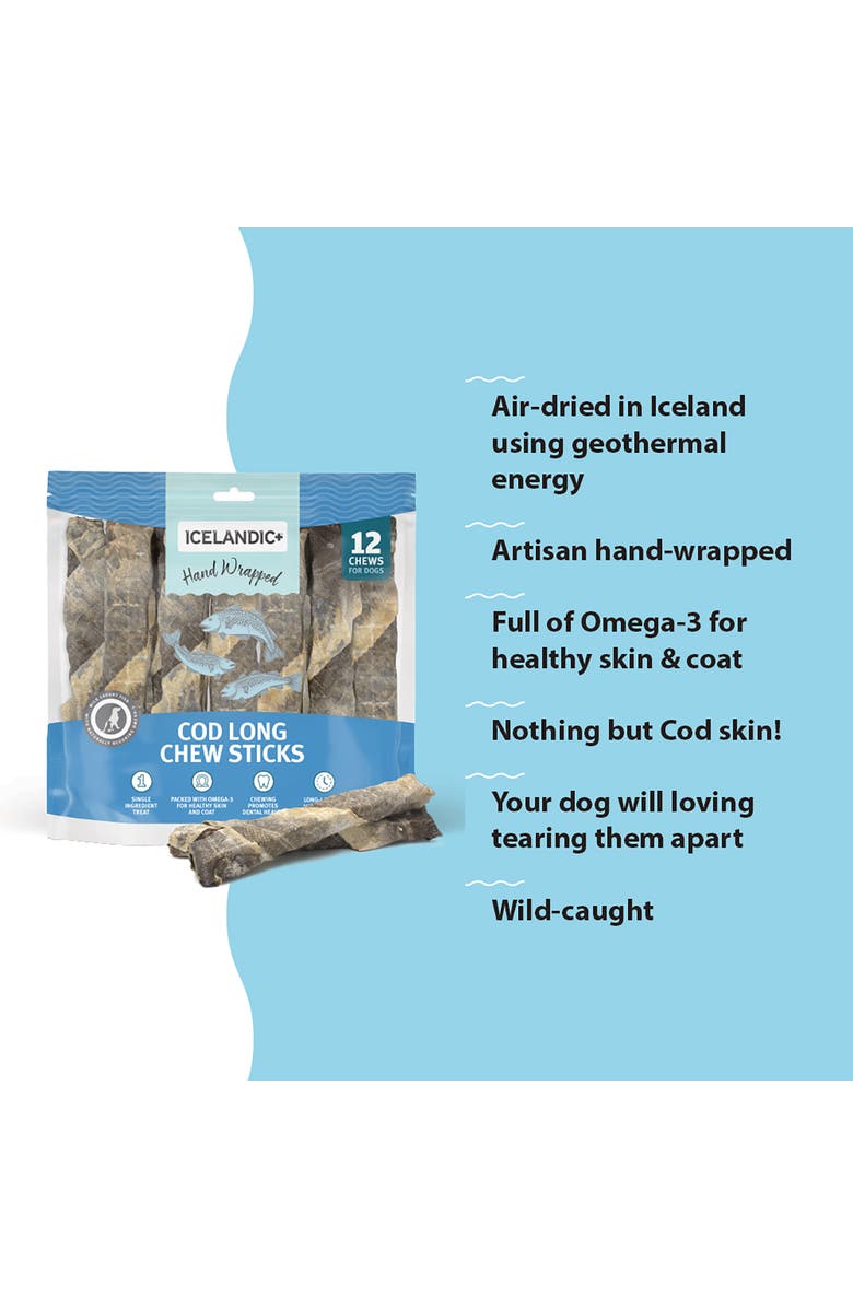 ICELANDIC+ Cod Skin 10" Long Dog Chew Sticks Treat, 2 Pack Bag, Alternate, color,