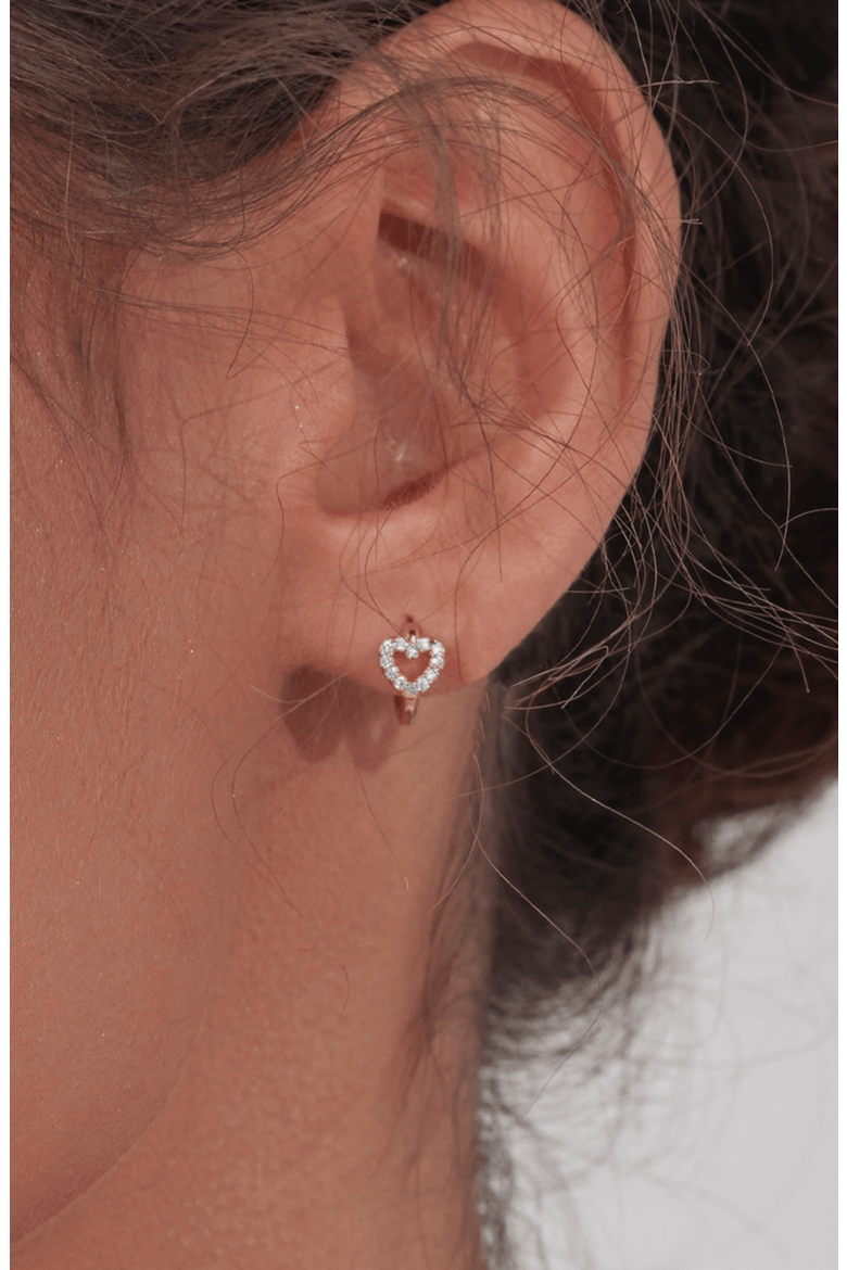 14k Gold Plated Open Heart Huggies Gift Idea, Alternate, color, Silver