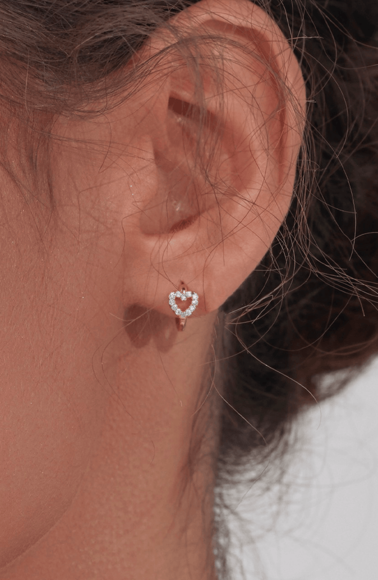 Bearfruit Jewelry 14k Gold Plated Open Heart Huggies Holiday Gift Idea, Alternate, color, Silver