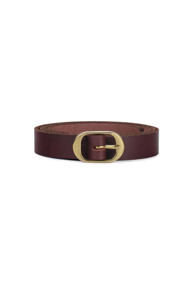 Oval Buckle Leather Belt 18mm, Main, color, Brown and Brass