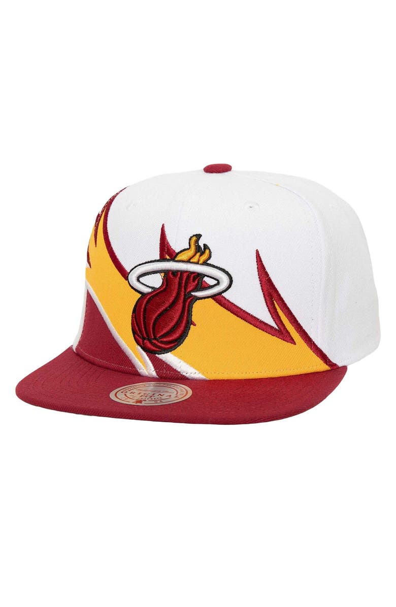 Mitchell & Ness Men's Mitchell & Ness White/Red Miami Heat Waverunner Snapback Hat, Main, color, White