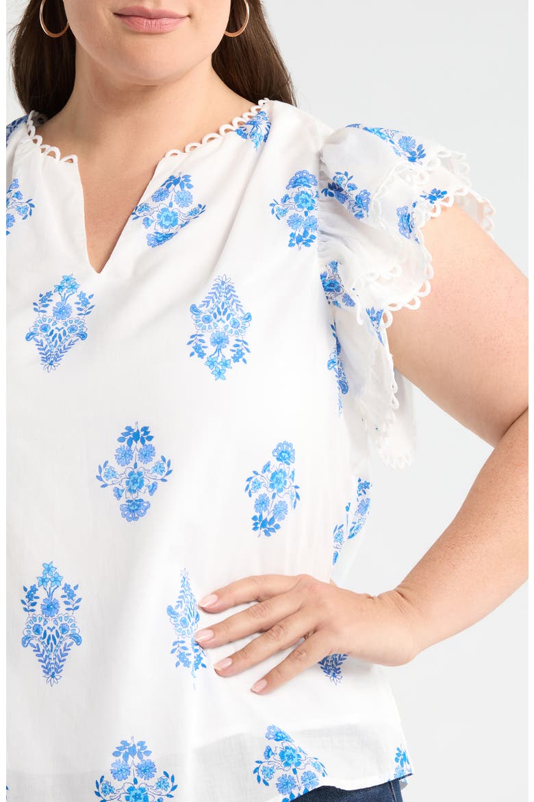 Yila Print Ruffle Sleeve Top, Alternate, color, WHT-BLUES
