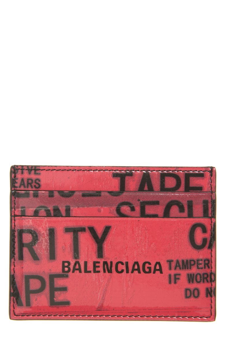 Tape Type Leather Card Holder, Main, color, RED/ BLACK