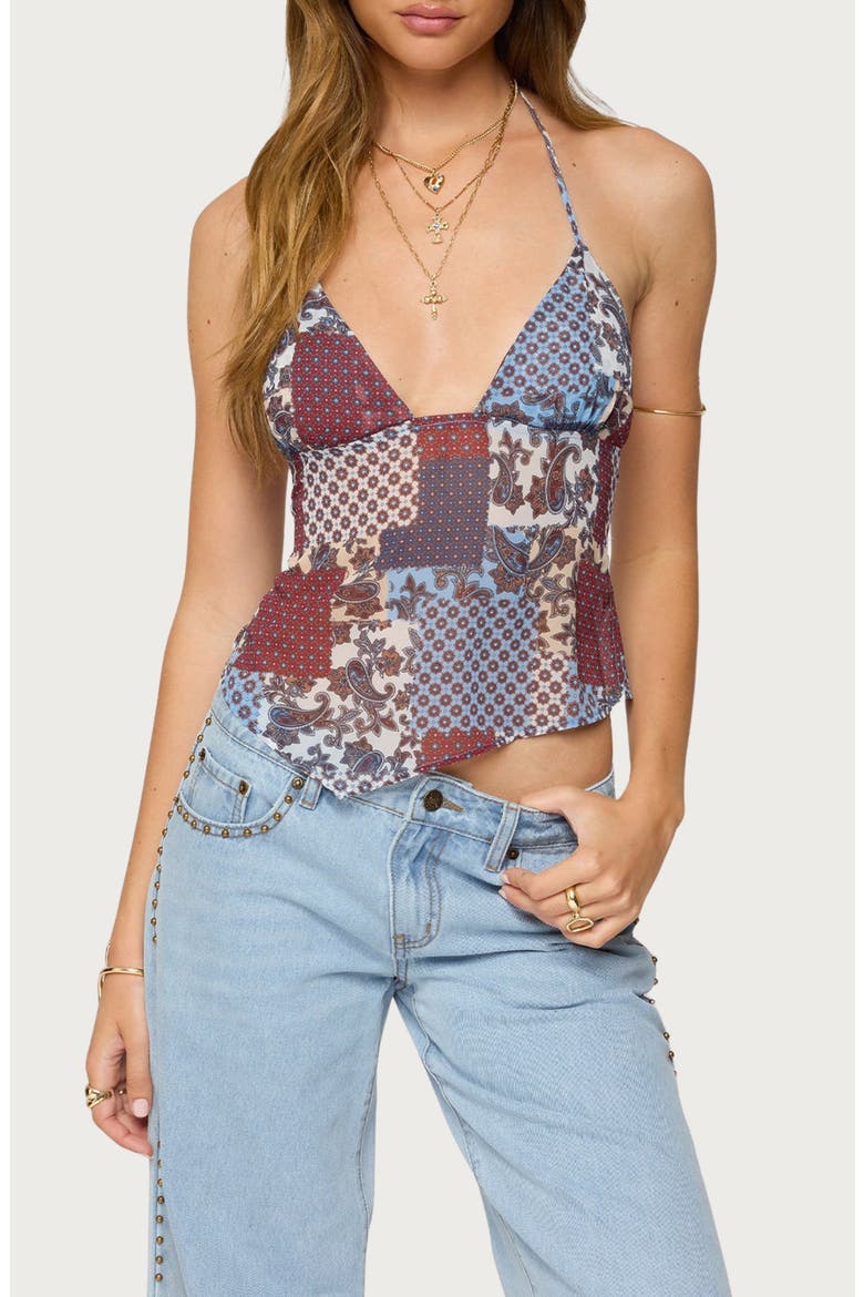 Mixed Patchwork Backless Halter Tank, Main, color, MIX