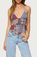 EDIKTED Mixed Patchwork Backless Halter Tank