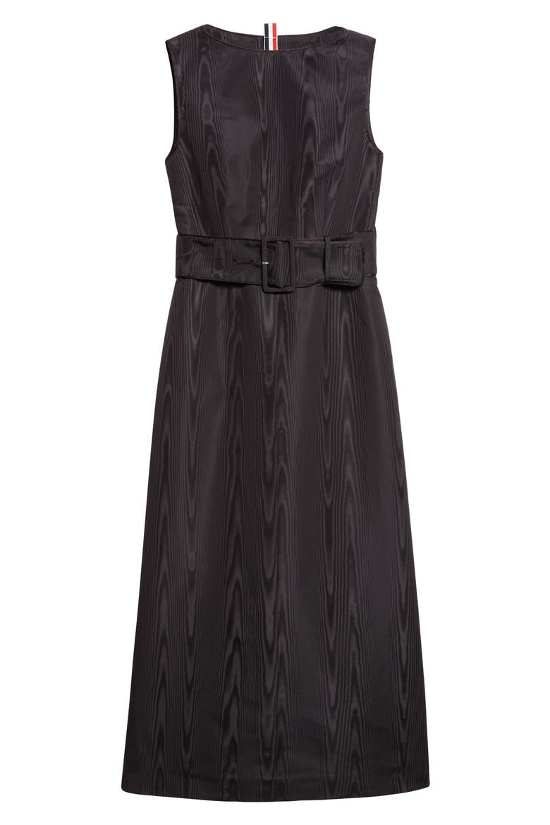 Bateau Neck Silk Moiré Belted Dress, Alternate, color, BLACK