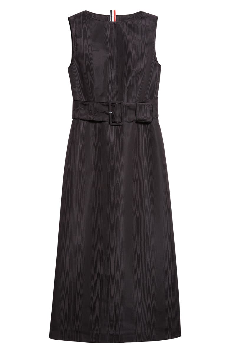 Thom Browne Bateau Neck Silk Moiré Belted Dress, Alternate, color, Black
