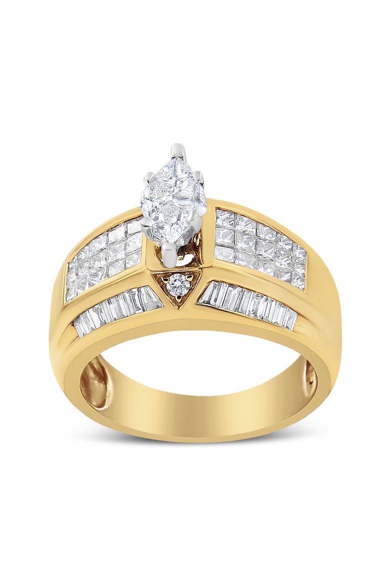 14K Yellow and White Gold 1 3/4 Cttw Multi Shaped Diamond Ring, Alternate, color, Yellow