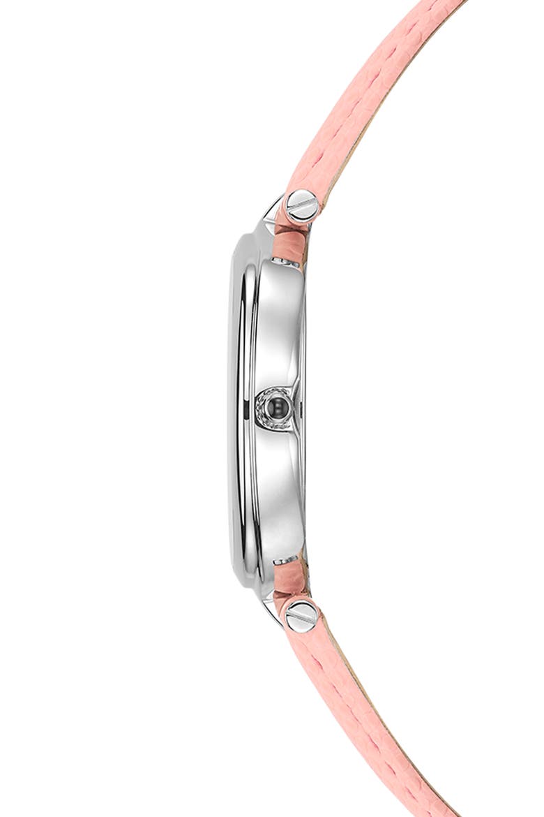 Haute Elegance Oval Leather Strap Watch, 26mm x 32mm, Alternate, color, STAINLESS STEEL
