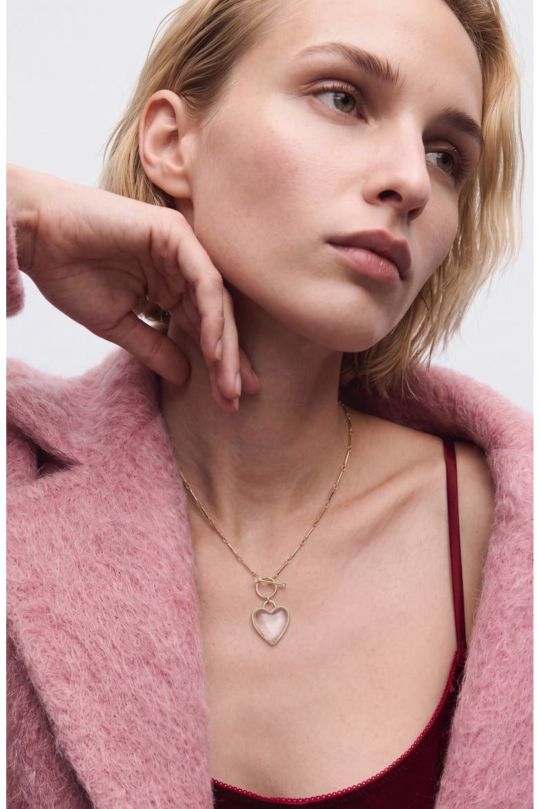 14k Yellow Gold Plated Clear Quartz Heart Necklace, Alternate, color, GOLD