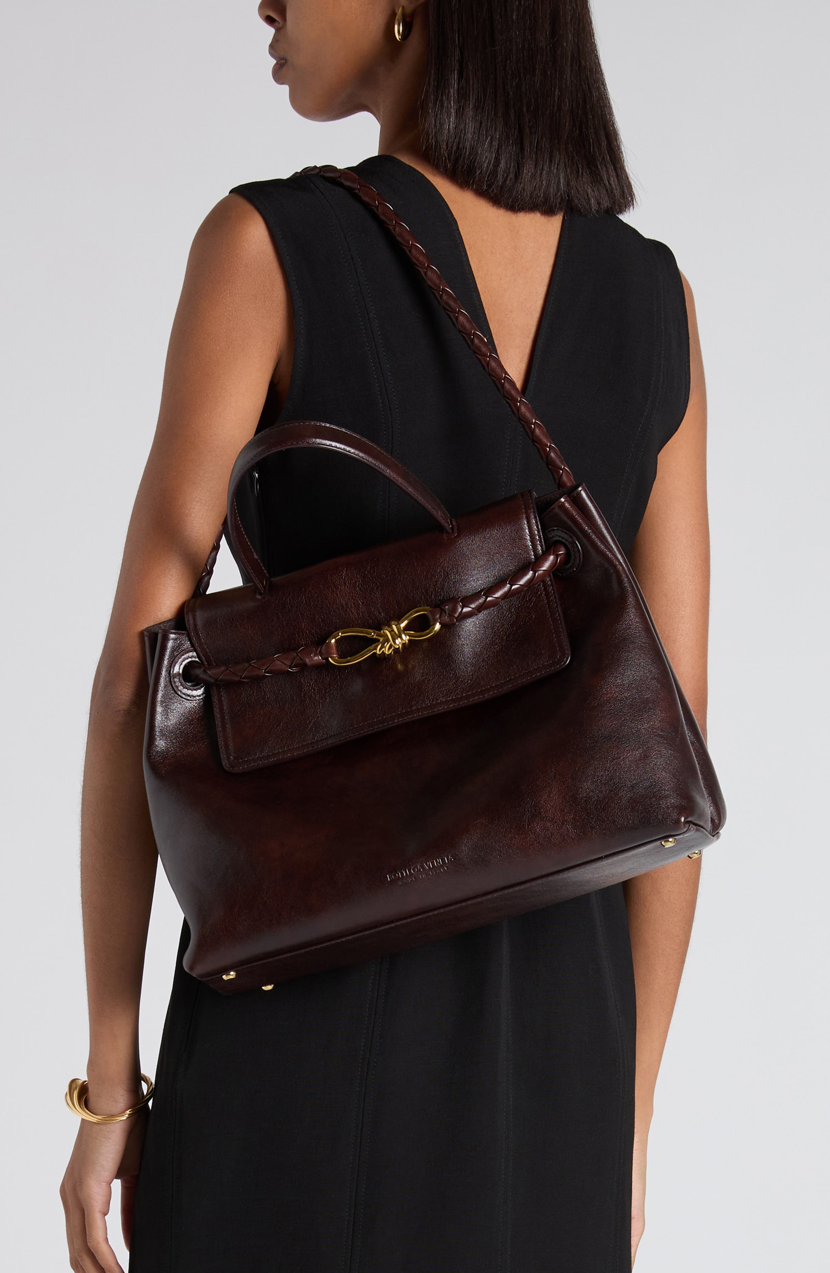 Bottega Veneta Ciao Ciao Knot Detail Leather Top Handle Bag, Alternate, color, Dark Mahogany