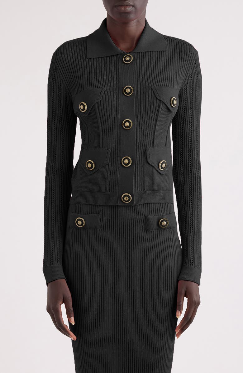 Balmain Rib Openwork Crop Cardigan, Main, color, 