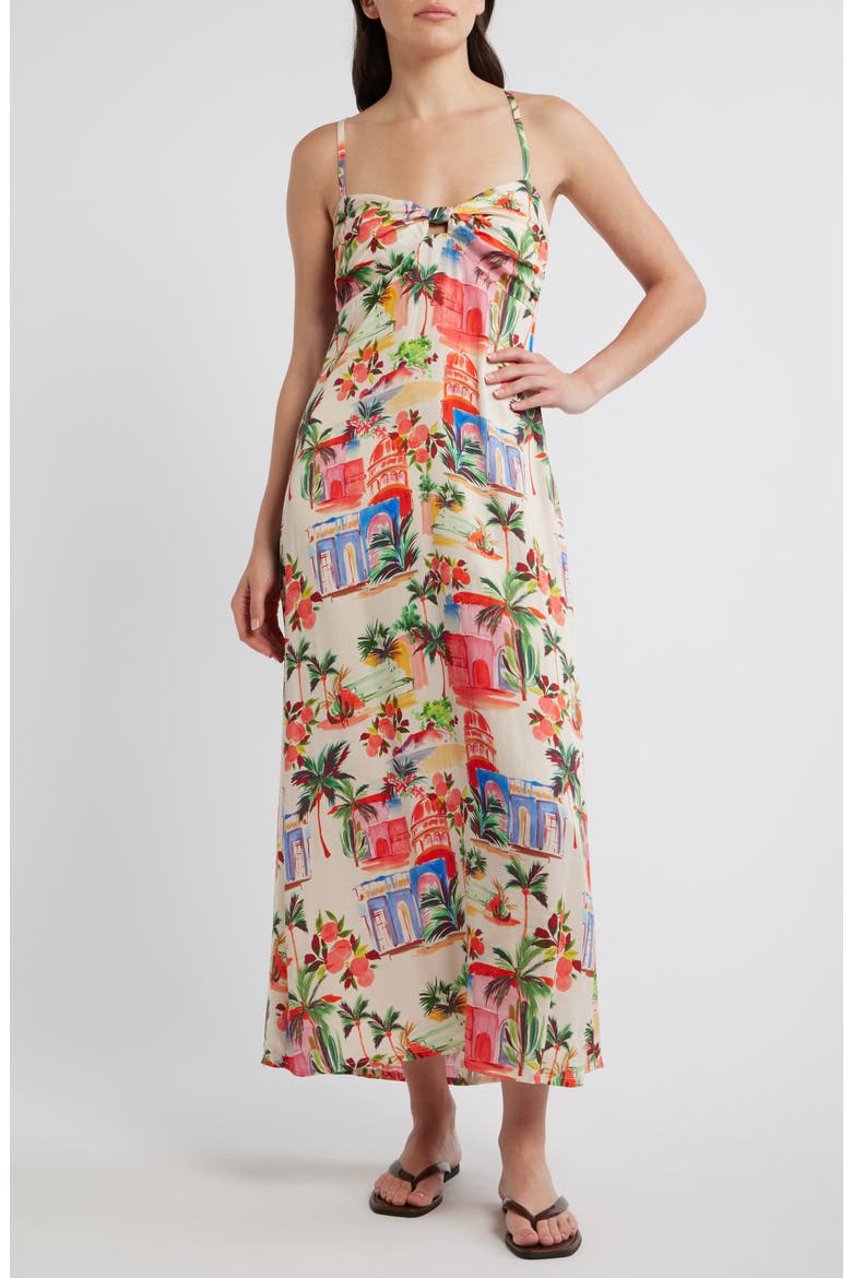 Paloma Postcard Print Dress, Main, color, PALMAS PRINT