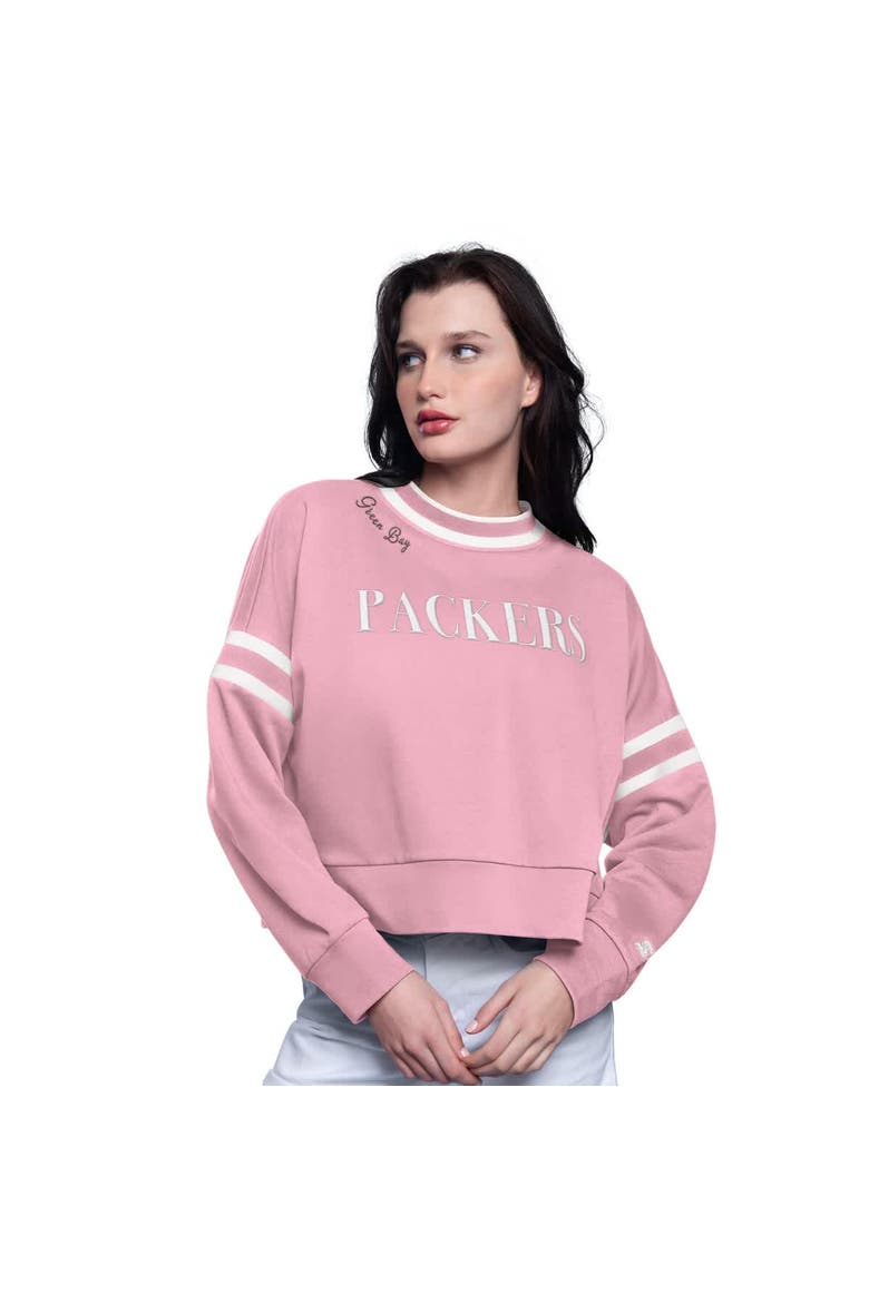Women's Starter  Pink Green Bay Packers Power Play Cropped Pullover Sweatshirt, Main, color, Pink