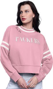 STARTER Women's Starter  Pink Green Bay Packers Power Play Cropped Pullover Sweatshirt