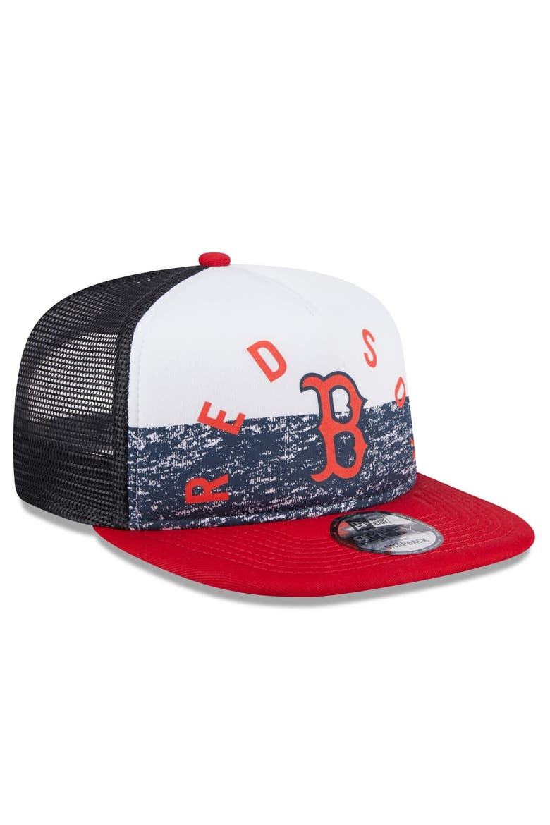 Men's New Era White/Red Boston Red Sox Team Foam Front A-Frame Trucker 9FIFTY Snapback Hat, Alternate, color, White