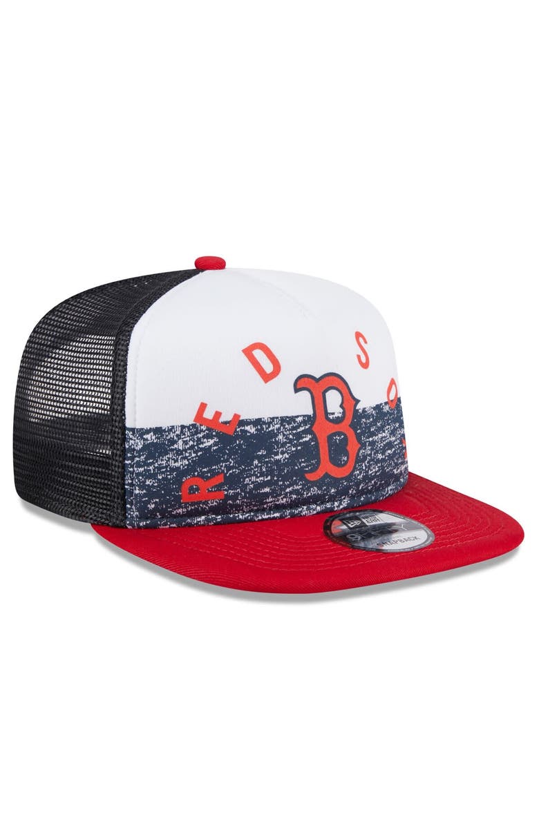 New Era Men's New Era White/Red Boston Red Sox Team Foam Front A-Frame Trucker 9FIFTY Snapback Hat, Alternate, color, White