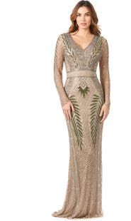 LARA New York Long Sleeve Beaded Gown