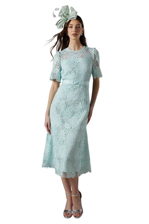 Lace Bow Belt Midi Dress