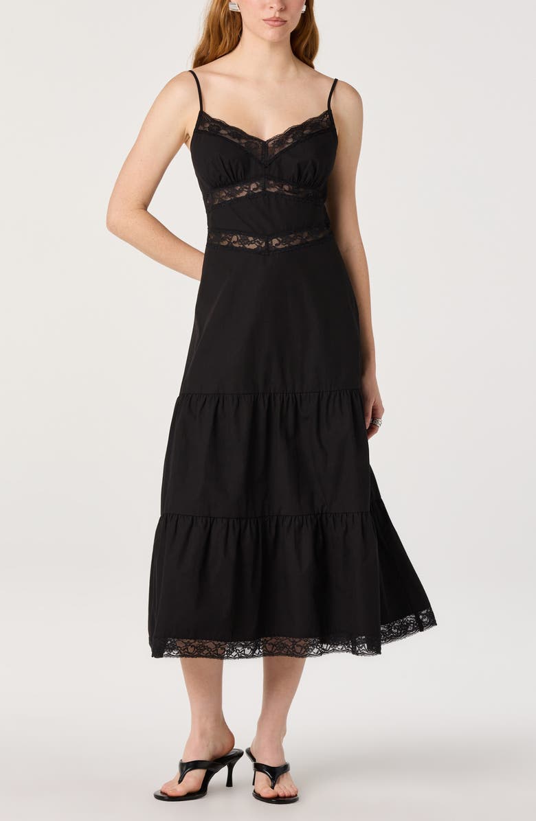 ASTR the Label Berenice Lace Detail Tiered Cotton Dress, Alternate, color, Black