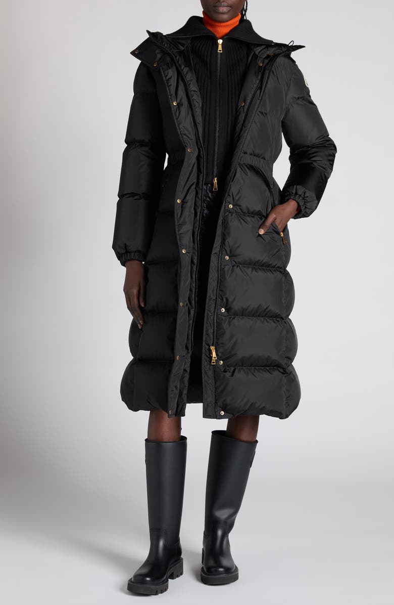 Moncler Chamer Down Long Coat, Alternate, color, Black