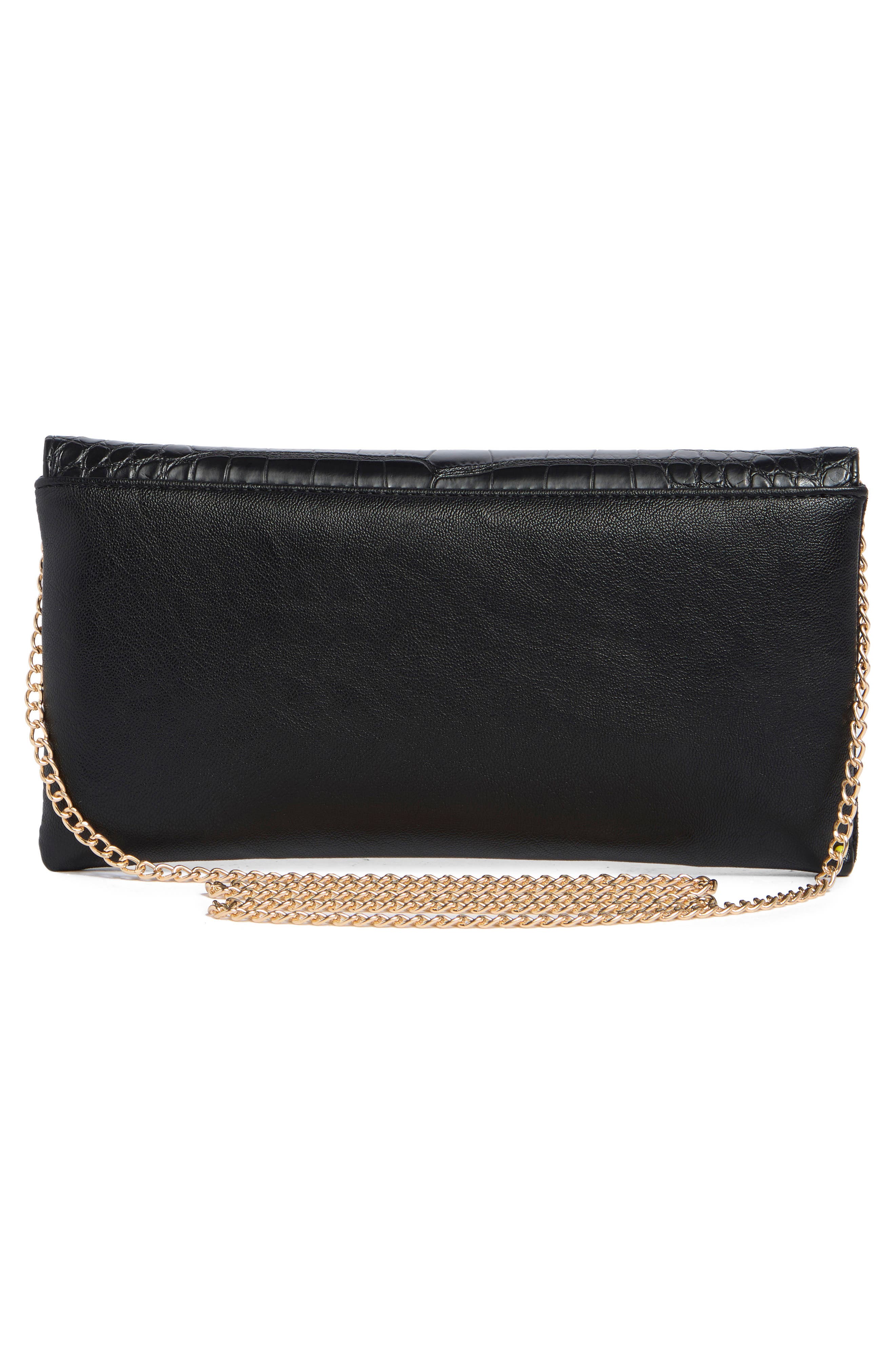 Franko Croc Embossed Faux Leather Clutch, Alternate, color, BLACK