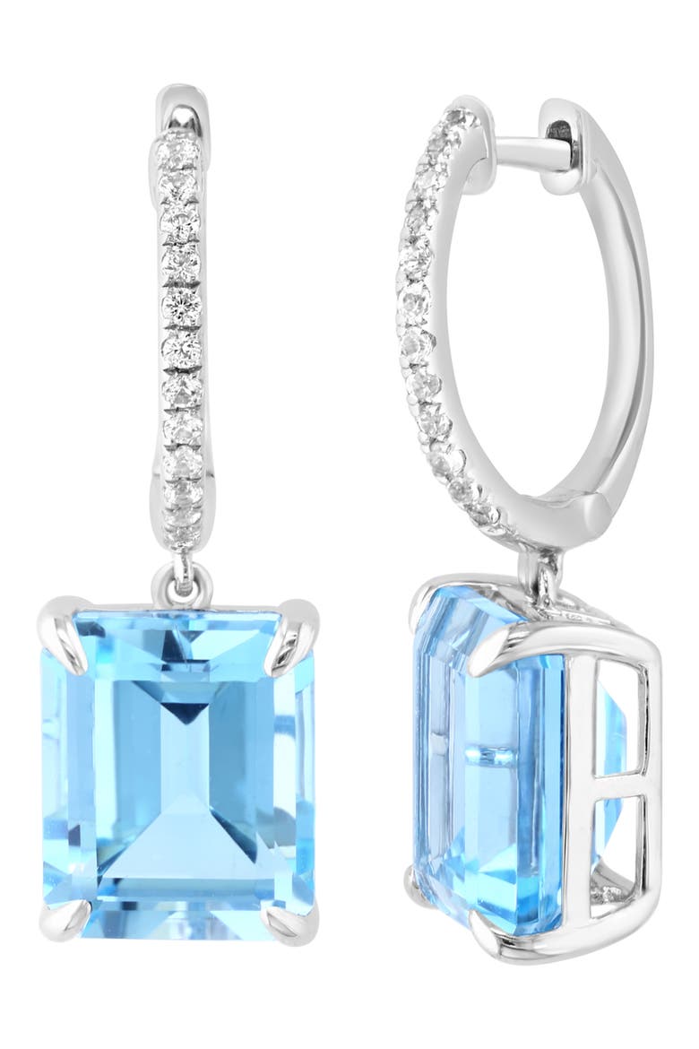 Blue Topaz & White Sapphire Drop Huggie Hoop Earrings, Alternate, color, BLUE