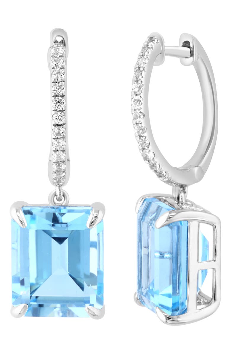 EFFY Blue Topaz & White Sapphire Drop Huggie Hoop Earrings, Alternate, color, Blue