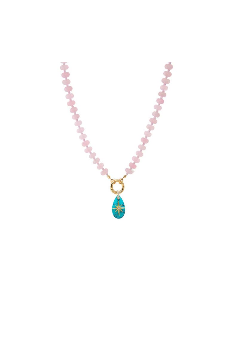 BY ADINA EDEN CZ Starburst Teardrop Natural Stone Pendant Beaded Clicker Necklace, Main, color, Turquoise