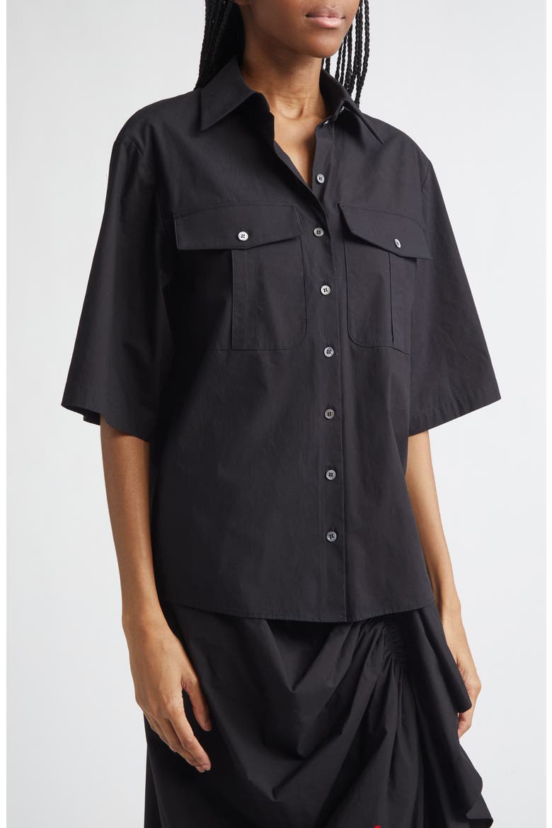Safari Washed Cotton Poplin Camp Shirt, Alternate, color, BLACK