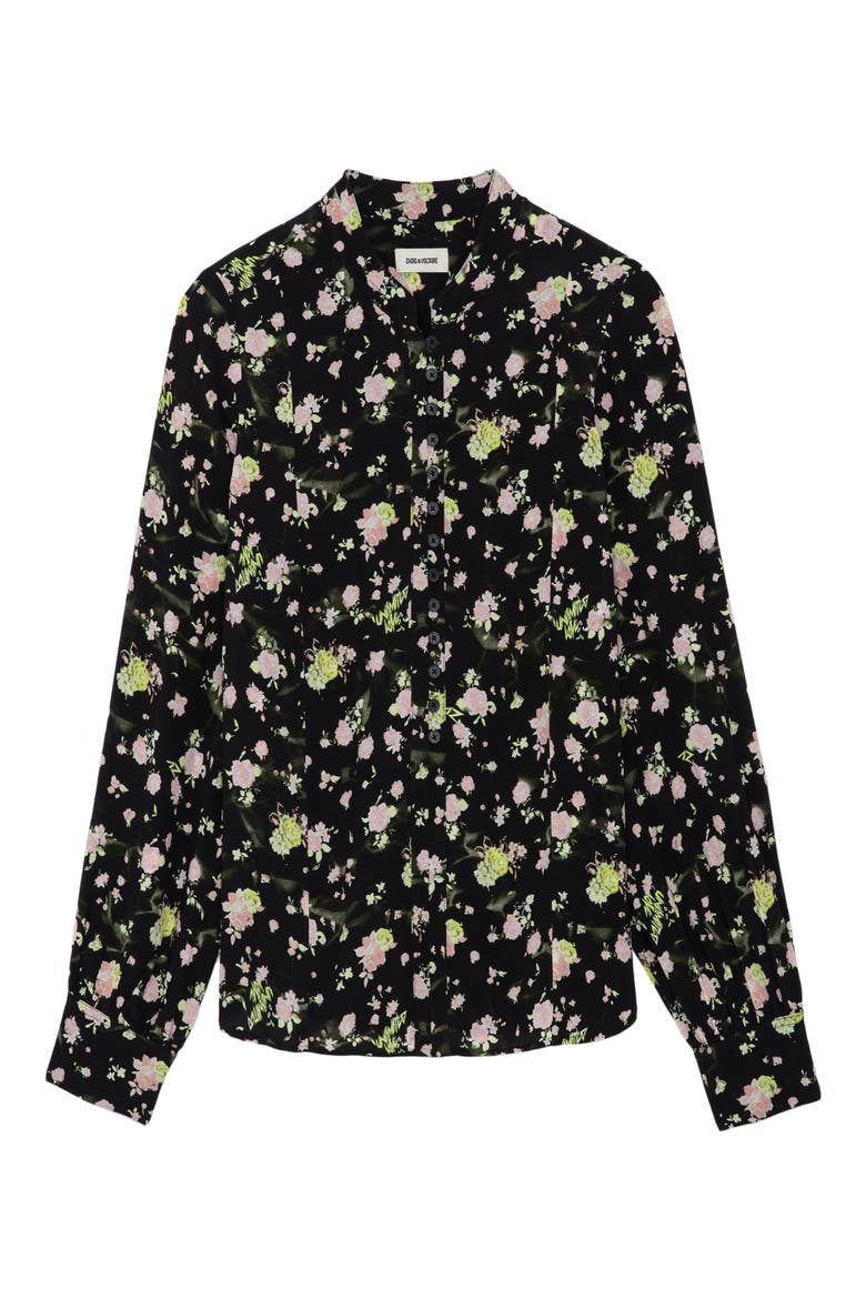 Twina Rose Print Button-Up Shirt, Alternate, color, NOIR